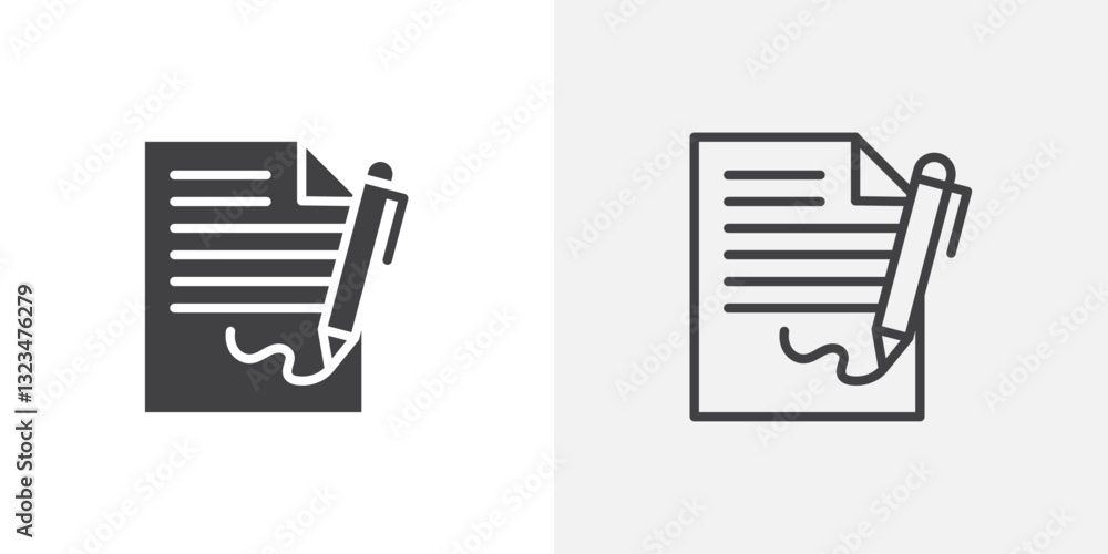 Poster agreement icons in filled and outline versions for ui designs