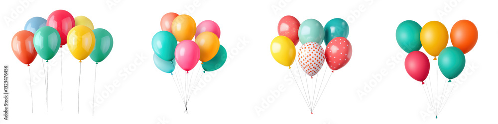 Poster assortment of brightly colored and vibrant balloons floating together creating a festive and joyful 