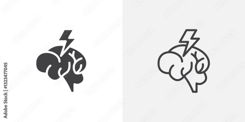 Poster brainstorm icons in filled and outline versions for ui designs