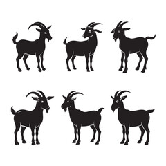 Elegant Black Goat Silhouette Vector Set for Creative Projects