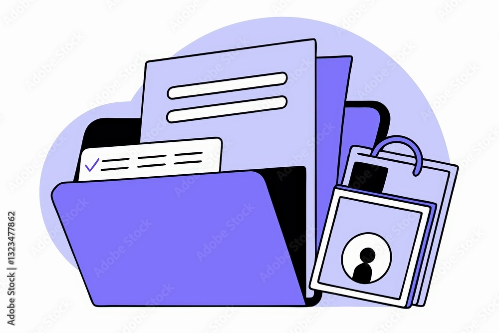 Aufkleber a digital illustration of a folder with documents and a padlock, symbolizing document security and d
