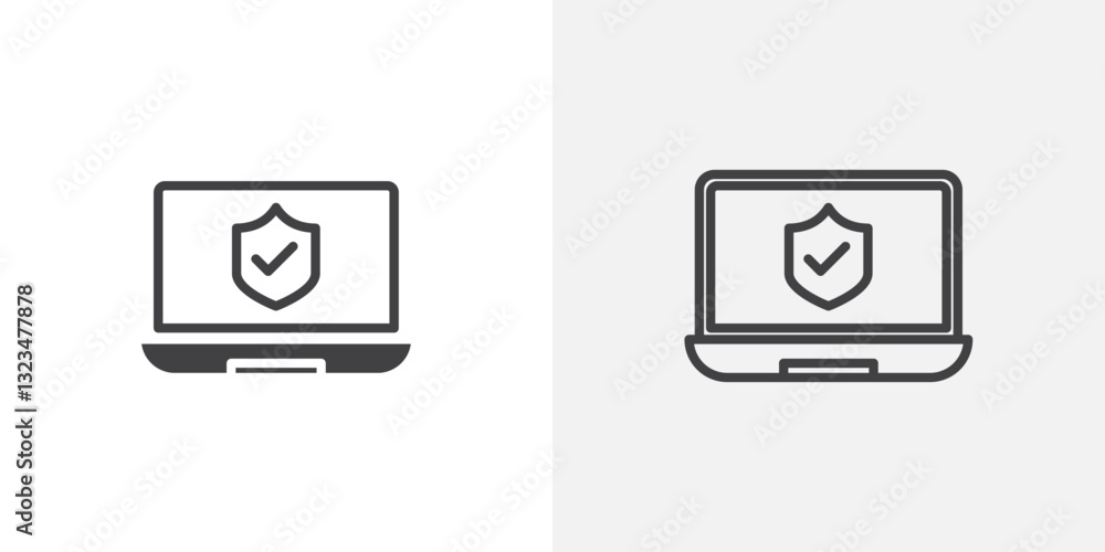 Poster computer security icons in filled and outline versions for ui designs