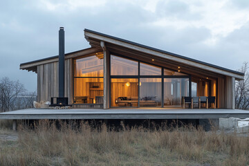 Luxurious Glass Cabin Overlooking Scenic Mountains
