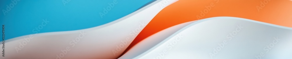 Poster Fluid Dynamics Minimalist Abstract Wave Design Showcasing Soft Color Transition, Contemporary Digital Aesthetic in Sleek Azure, White, and Tangerine Palette