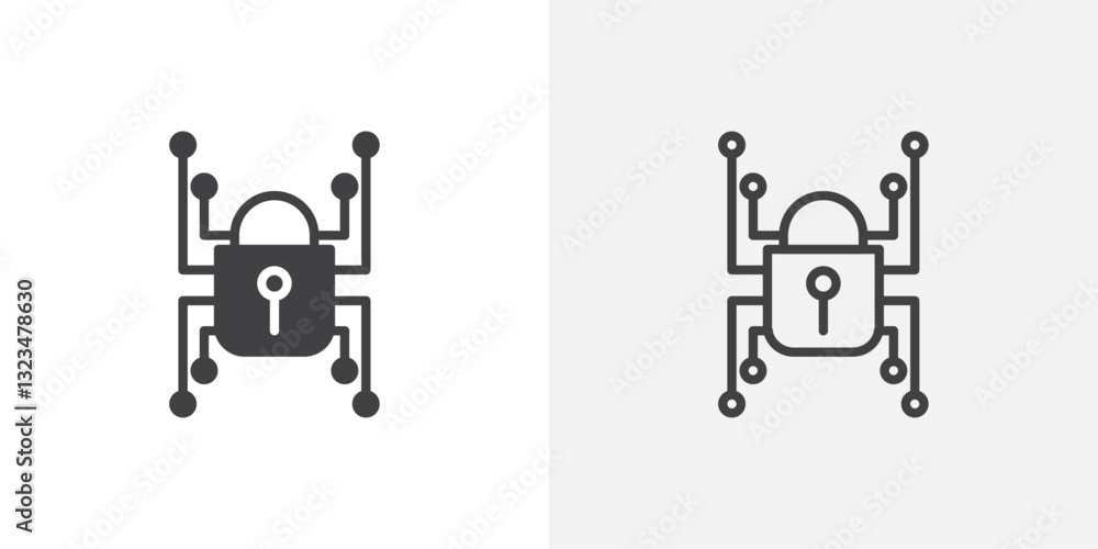 Poster digital locked icons in filled and outline versions for ui designs