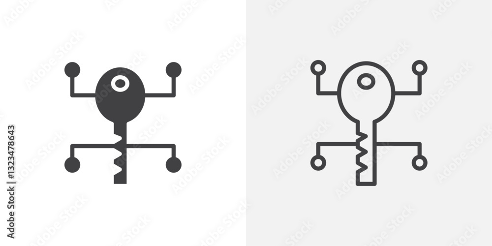 Poster digital key icons in filled and outline versions for ui designs
