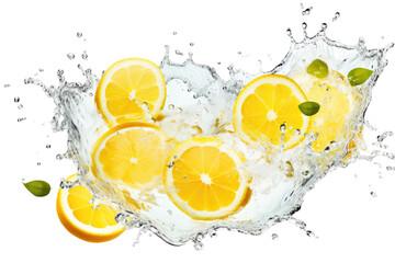 lemon and water splash on transparent background