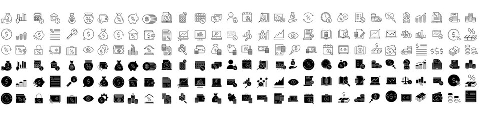 Taxes and accounting line icons vector set. Finance and interest illustration sign collection. Money logo.