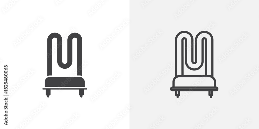 Poster heating element icons in filled and outline versions for ui designs