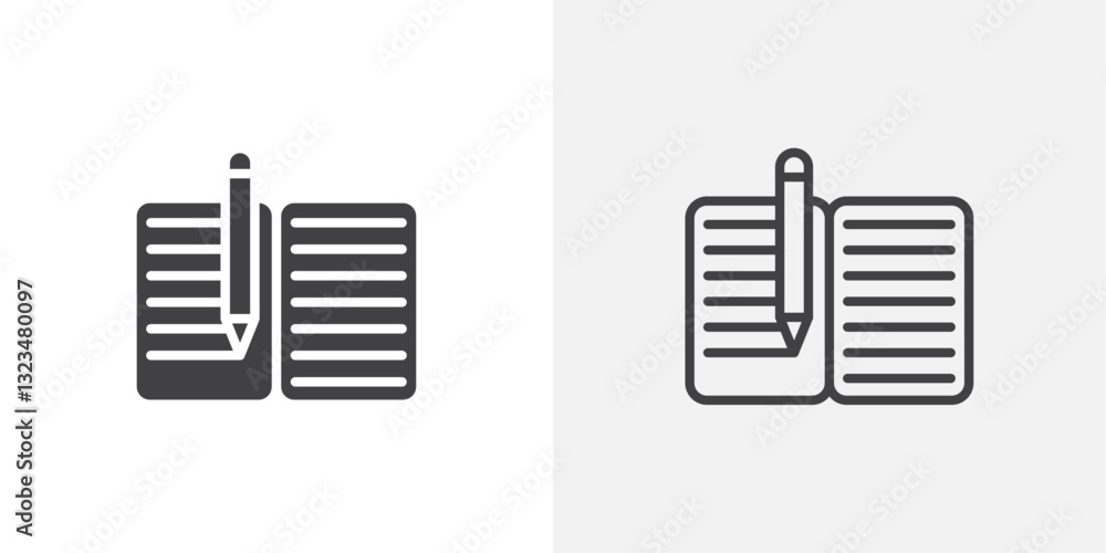Poster homework icons in filled and outline versions for ui designs