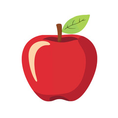 Simple flat 2D icon fresh red apple with leaves isolated on transparent background, vector, vector, flat design, animation design, simple flat 2D icon, clipart