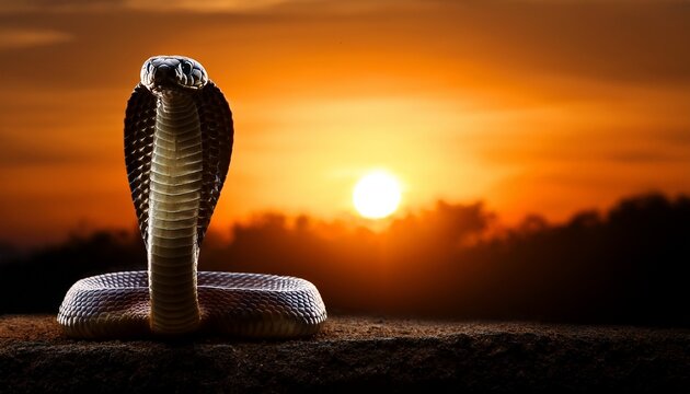cobra snake silhouetted against sunset
