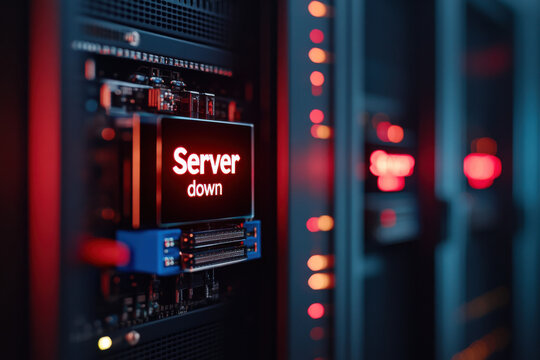 Server down displaying on a server rack in a data center