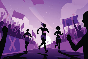 Energetic charity marathon runners, diverse crowd cheering enthusiastically, vibrant atmosphere, fundraising event.