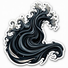 Stylized Digital Art of a Wavy Black and White Abstract Design with Swirling Patterns