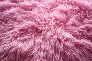 Fototapeta premium Close-up of a luxurious pink shaggy rug, perfect for home decor, interior design, and cozy atmospheres. Ideal for Valentine's Day, spring decor, or comfort-themed projects.