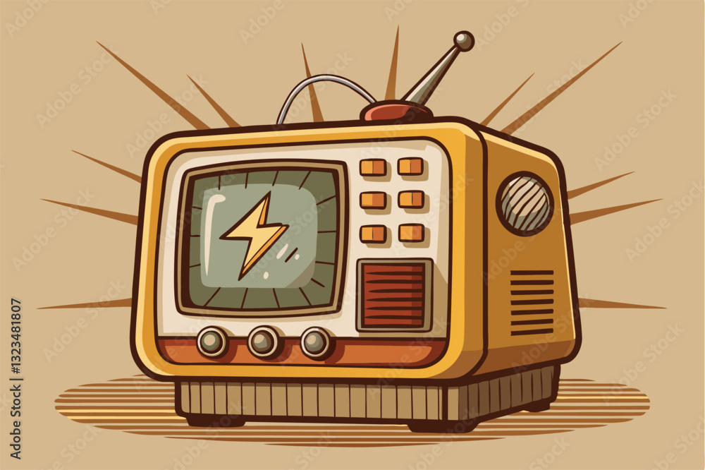 Aufkleber Retro-inspired robot illustration with a vintage television design showcasing colorful geometric patterns and dynamic shapes