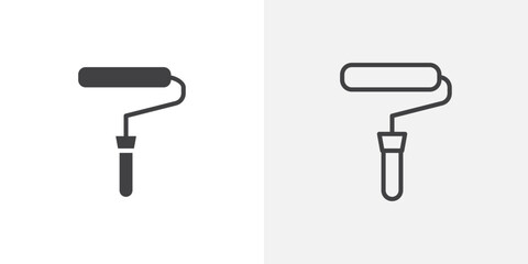 Paint roller icons in filled and outline versions for ui designs