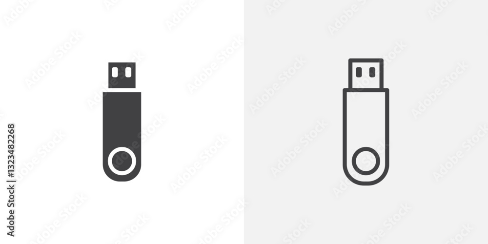 Poster pendrive icons in filled and outline versions for ui designs