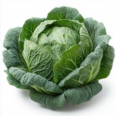 Obraz premium Fresh green cabbage head isolated on white background