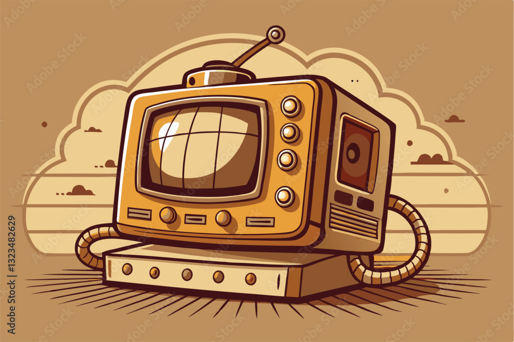 Leinwandbilder retro-inspired robot illustration with a vintage television design showcasing colorful geometric pat