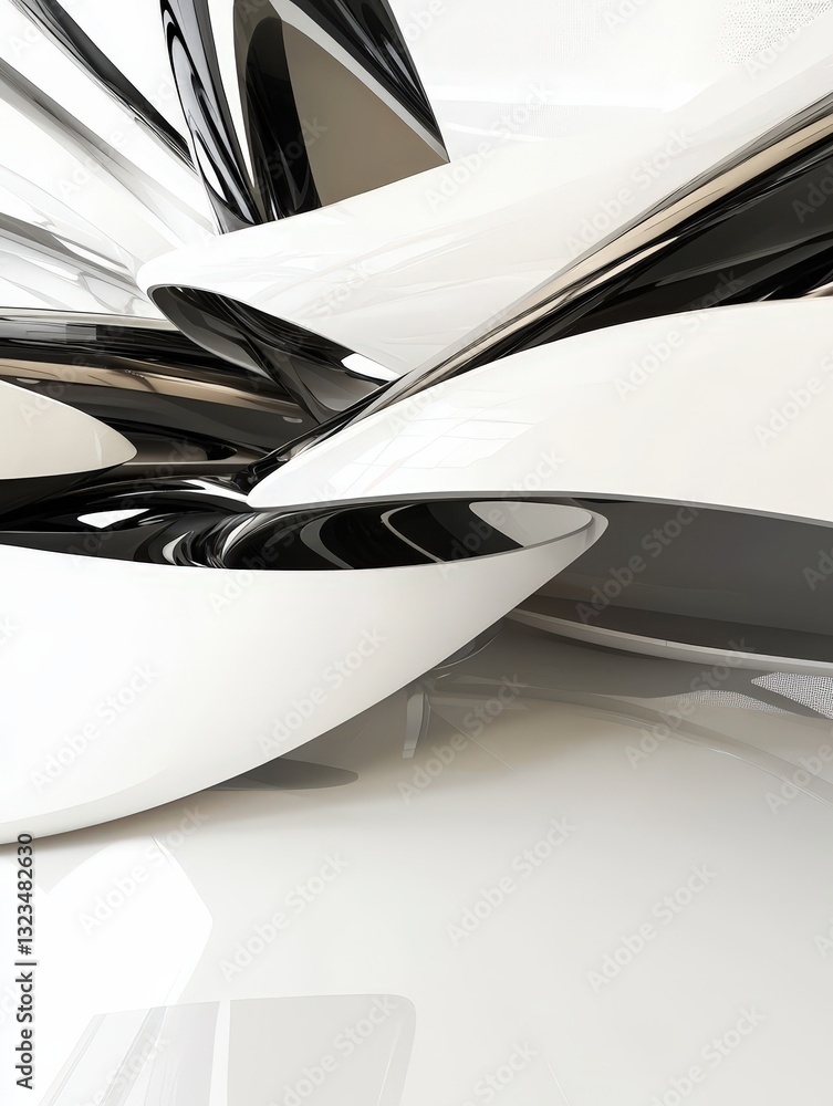 Aufkleber intricate black and white abstract design featuring dynamic shapes and fluid patterns for art lovers