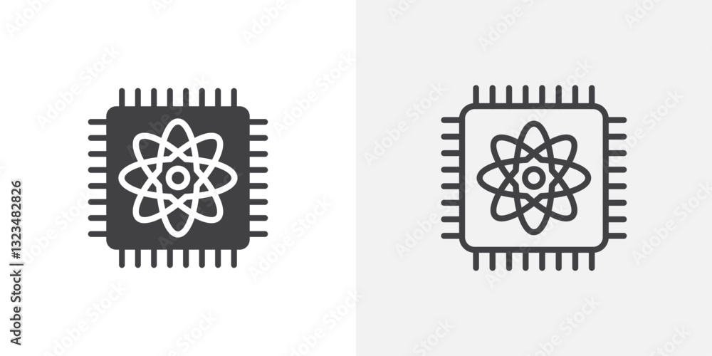Aufkleber quantum computing icons in filled and outline versions for ui designs
