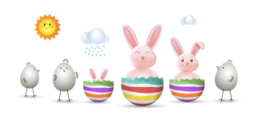 Easter bunny, Easter bunny, Easter eggs. Vector set of Easter drawings