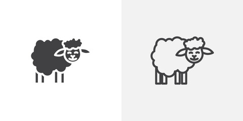 Sheep icons in filled and outline versions for ui designs