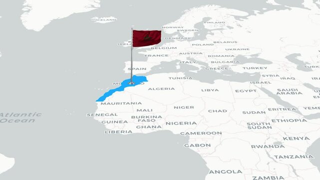 Morocco map animation. The Morocco flag flies majestically over a detailed map.