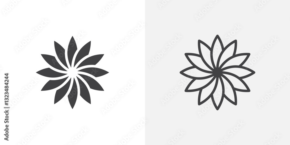 Poster sunflower icons in filled and outline versions for ui designs