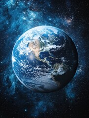 Naklejka premium Awe-inspiring image of the earth in space surrounded by stars highlighting the planet's beauty