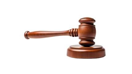 Gavel on Wooden Block Justice Law Auction Concept on transparent background.