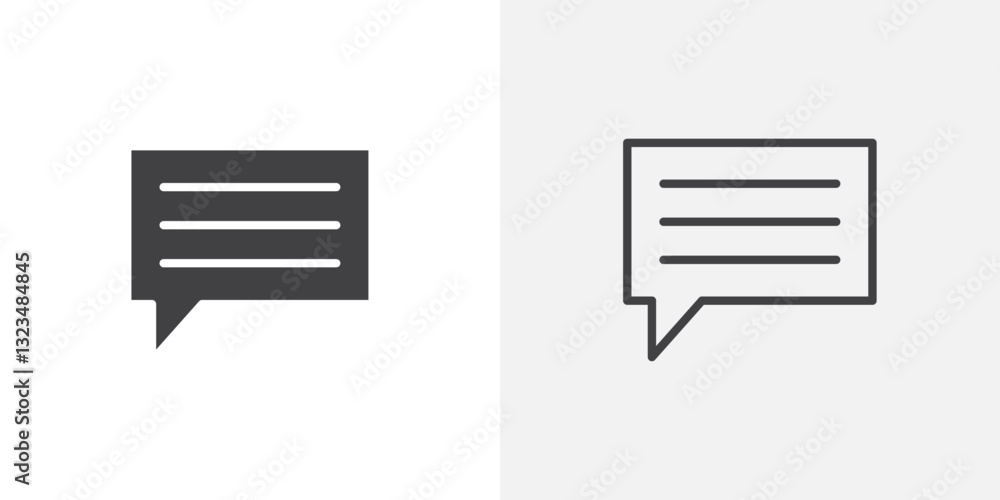 Poster text chat icons in filled and outline versions for ui designs