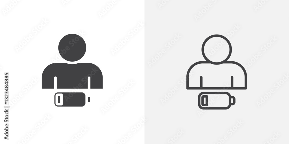Poster tired person icons in filled and outline versions for ui designs
