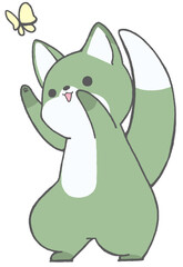 Fox playing with a butterfly