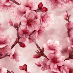 Elegant seamless pattern of pink cherry blossoms on a soft pink background