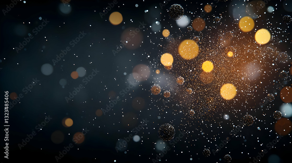 Poster abstract bokeh background with floating light particles and shimmering gold and white sparkles on da