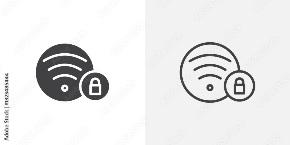 Poster wifi security icons in filled and outline versions for ui designs