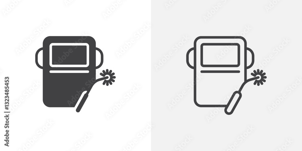 Poster welding icons in filled and outline versions for ui designs