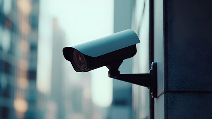 CCTV, Security camera surveillance in the city street. people surveillance device, face scanning, identification by smart technology. Generative Ai