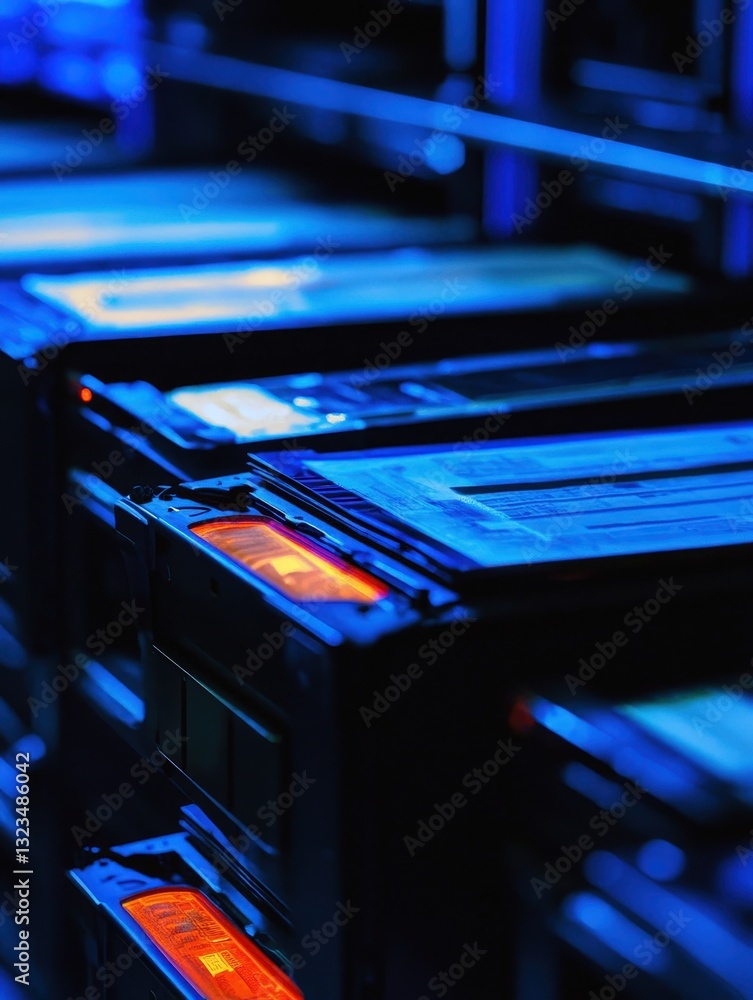 Poster a collection of multiple hard disk drives laid out neatly on a table for data storage solutions