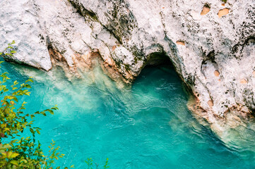The Soča River in Kobarid. Immersion in nature.