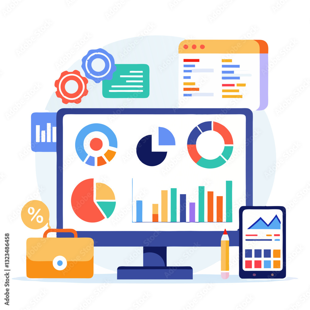 Poster various digital dashboards display real time business metrics through colorful charts and graphs. th