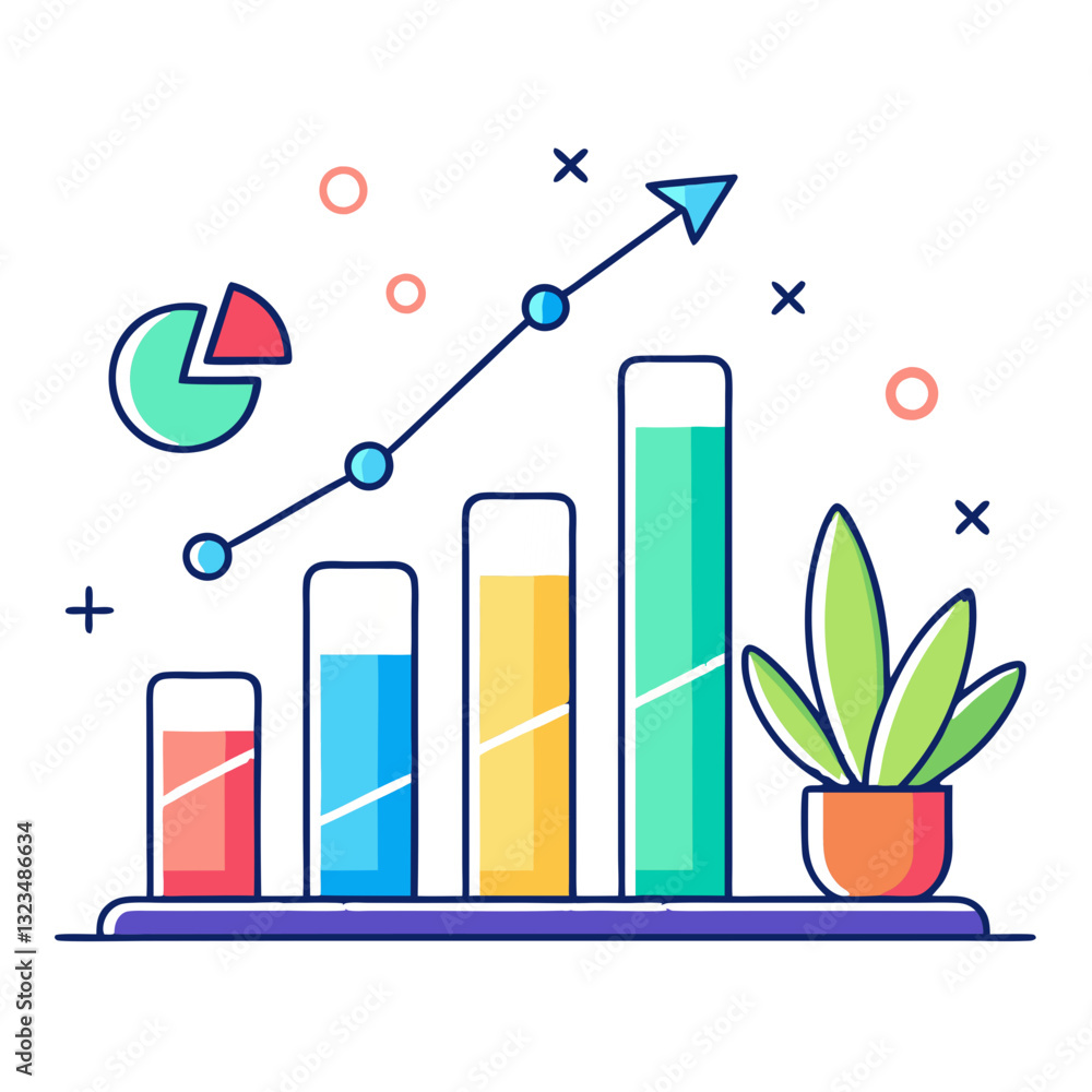 Poster visual representation showcases various graphs and charts indicating positive trends in business per