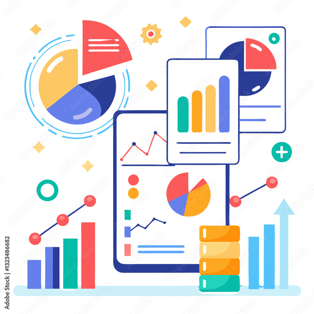 Poster graphs and heatmaps showcasing significant business analytics highlight trends and performance metri