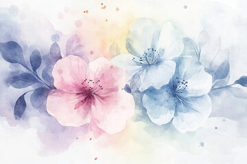 Two beautiful flowers set against a soft watercolor background showcasing delicate pastel tones