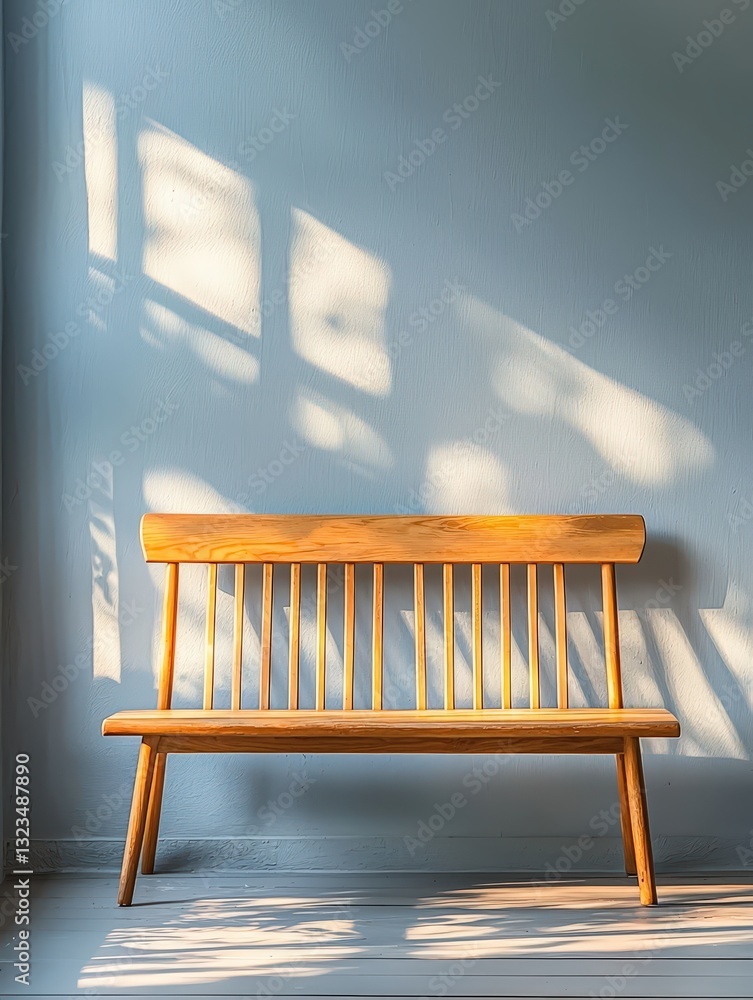 Aufkleber rustic wooden bench against a wall creating a simple yet inviting space for relaxation and reflectio