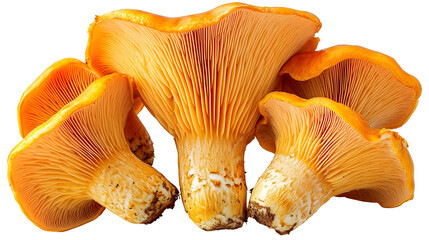 Group of Golden Chanterelle Mushrooms on Transparent Background