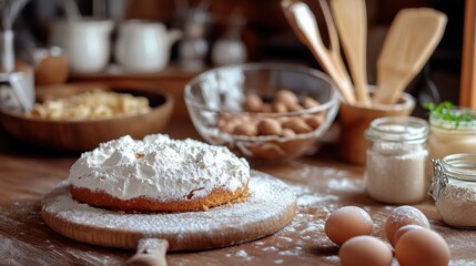 Fototapeta premium Cooking Cake on the Table with Baking Ingredients